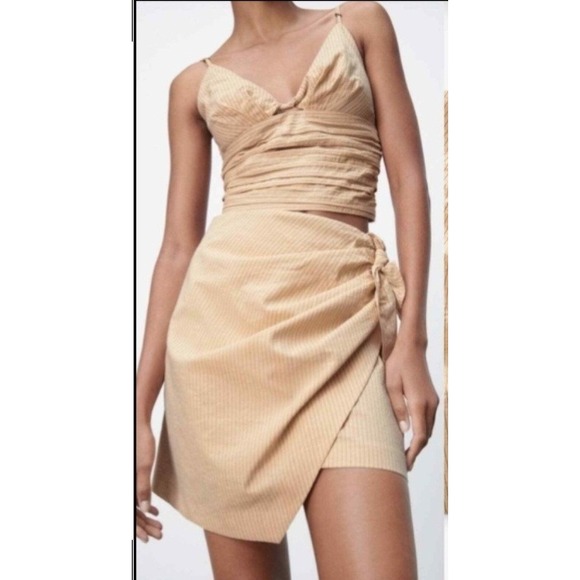 Zara Dresses & Skirts - Zara Clubwear Draped Pinstripe Asymmetric Skirt Set Resortwear Feminine Size S